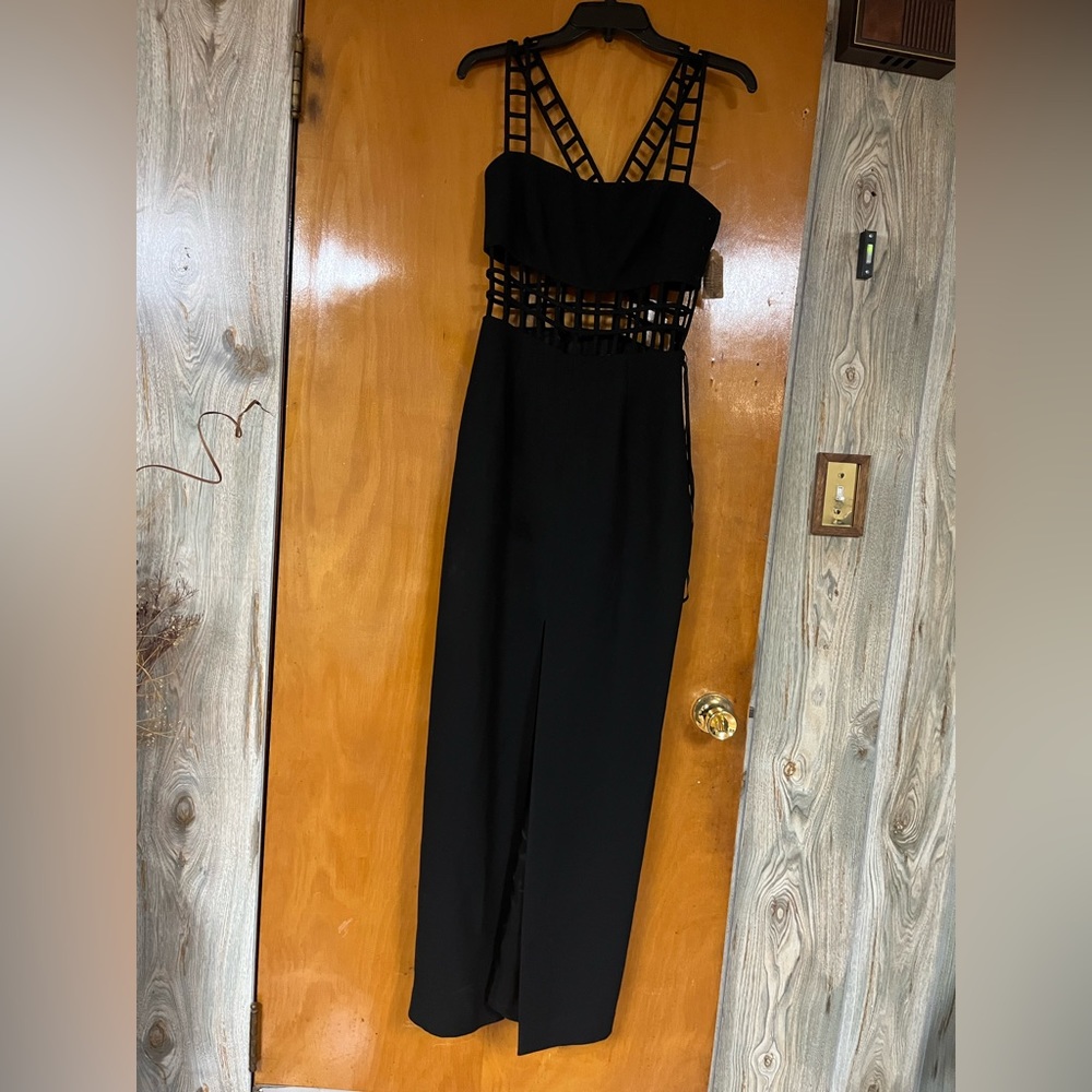 Black mid length dress with back out